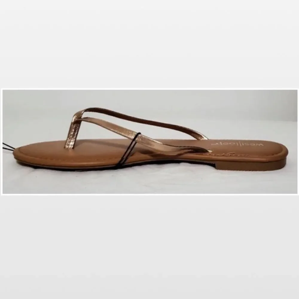New Westloop Womens Flip Flops Gold Tan Slip On Shoes Small 5 6